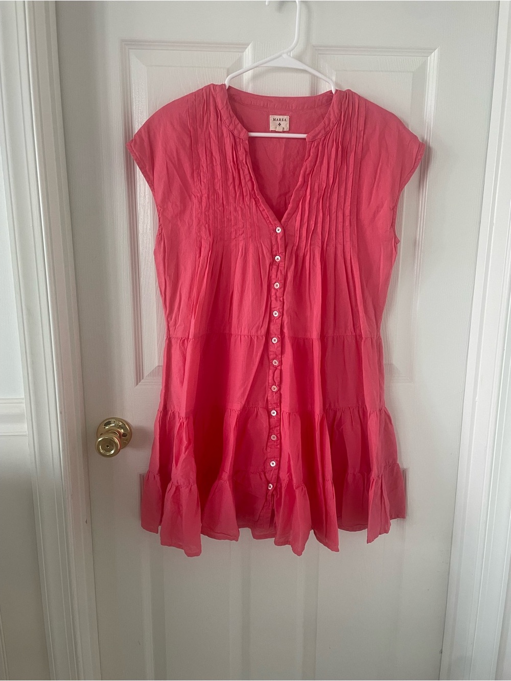Tiered Button-Front Mini Dress in Coral Pink